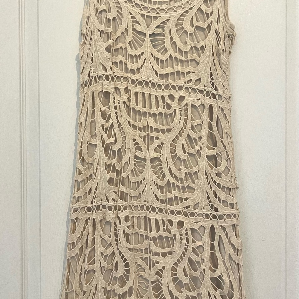 I.N.C International Concepts Elegant Beige Lace Detail Dress with  Knit Lining